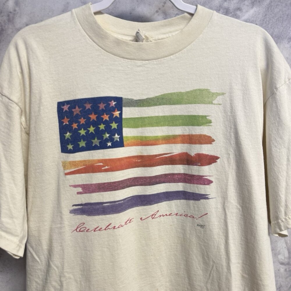 Vintage American Flag Rainbow T Shirt Mens XL Y2k Short Sleeve USA